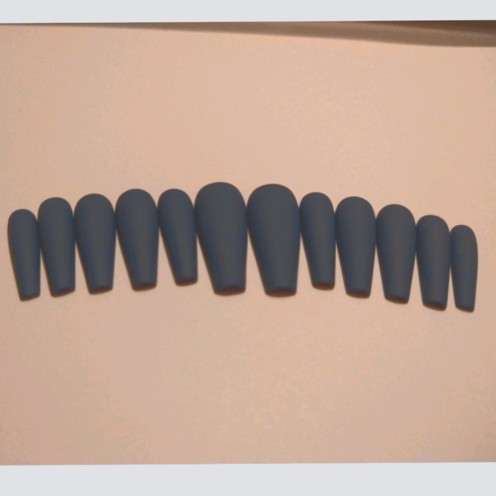 Press on nails long coffin matte teal